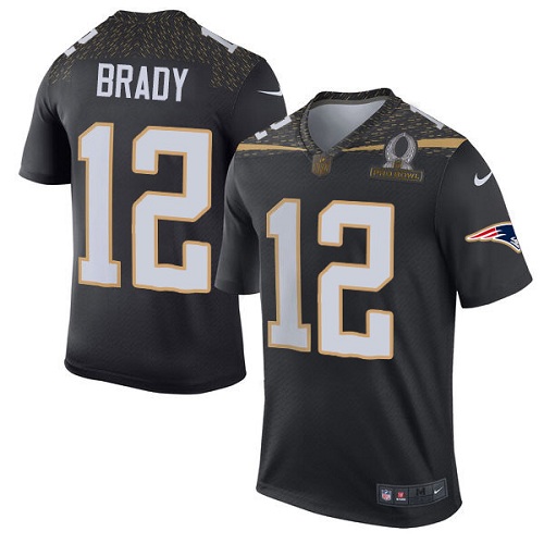 Men's Elite Tom Brady Nike Jersey Black - #12 Team Irvin 2016 Pro Bowl NFL New England Patriots